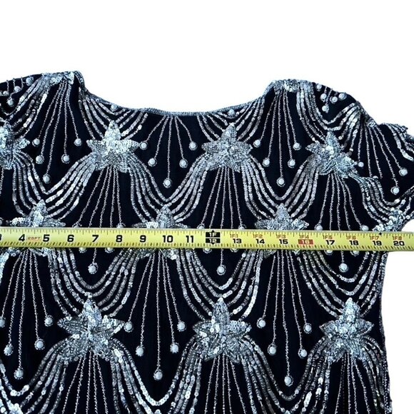 Vintage Retro Black Hand-Beaded Sequin Women's Top 100% Silk Size Medium - Picture 5 of 7